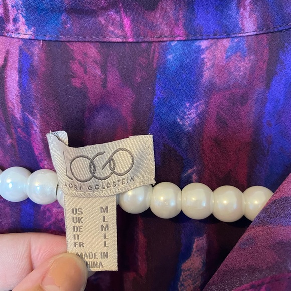 LOGO by Lori Goldstein Collared Button Front Watercolor Vibrant Peplum Blouse - Picture 7 of 11